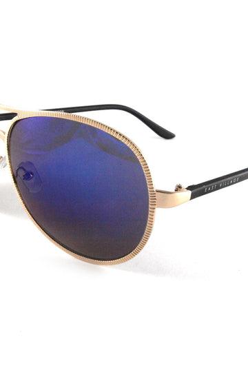 East Village Beveled Edge 'jagger' Aviator In Light Gold & Black East Village